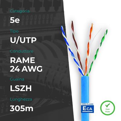 Matassa U/UTP CAT5e Rame 0,52mm 24AWG 305m LSZH Blu CPR Eca (PASS FLUKE)