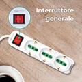 Multipresa 9 ingressi, 3 BIPASSO/SCHUKO e 6 BIPASSO, spina italiana, con interruttore generale