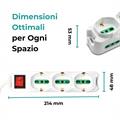 Multipresa 9 ingressi, 3 BIPASSO/SCHUKO e 6 BIPASSO, spina italiana, con interruttore generale
