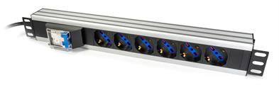 Multipresa 6 posti con interruttore generale per armadi rack, 6 ingressi 10A/16A Schuko, con attacco laterale