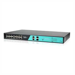 Switch 16 porte fast PoE, 2 porte uplink gigabit, 2 porte SFP fino a 250 metri, con funzione VLAN