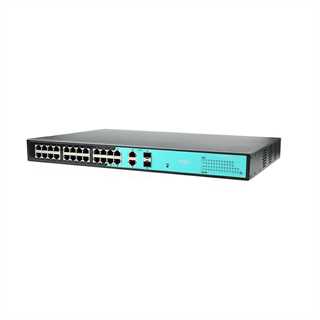 Switch 24 porte fast PoE, 2 porte uplink gigabit, 2 porte SFP, fino a 250 metri, con funzione VLAN