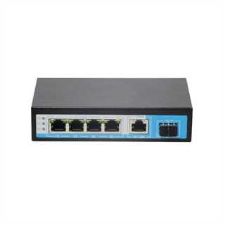 Switch 4 Porte 10/100/1000 Mbps PoE, 1 Porta Uplink Gigabit, 1 Porta SFP, 65W, Struttura in Metallo, Fino a 250m Con Funzione VLAN