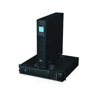 UPS On-line 1KVA/900W doppia conversione, convertibile rack o tower, 2 batterie 12V/9AH, 4 uscite IEC, EPO, slot SNMP , slot modulo batterie aggiuntive