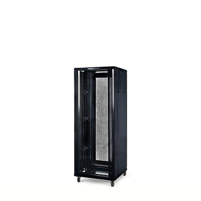 Rack a pavimento 27 unità 600x600x1400 con 2 ventole, 4 ruote e 4 montanti, laterali removibili, colore nero