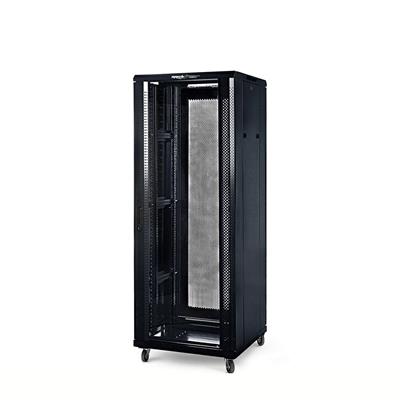 Rack a pavimento 42 unità 600x1200x2000 con 4 ventole, 4 ruote e 4 montanti, laterali removibili, colore nero