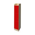 Casellario in legno laminato con 3 vani e serratura con chiave, colore rosso