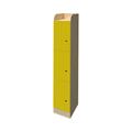 Casellario in legno laminato con 3 vani e serratura con chiave, colore giallo