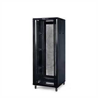 Rack a pavimento 42 unità 60x80x200 cm con 4 ventole, 4 ruote e 4 montanti, laterali removibili, colore nero