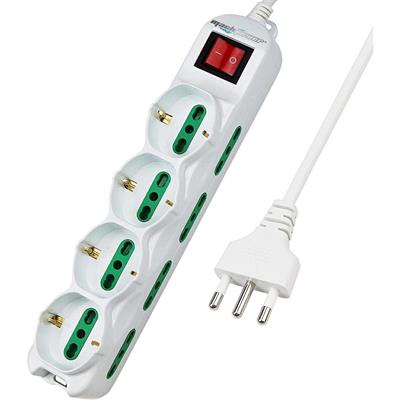 Multipresa 12 ingressi, 8 BIPASSO e 4 SCHUKO, spina italiana, con interruttore generale