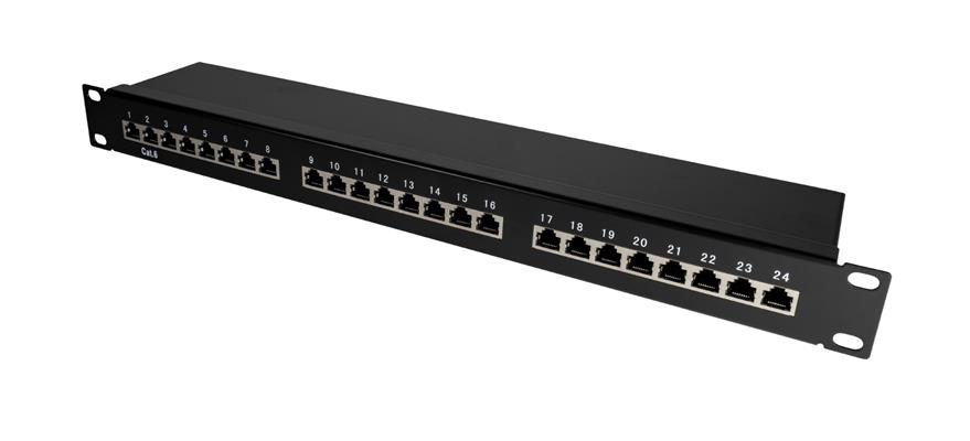 Patch panel STP Cat6 24 porte RJ45 per armadi rack da 19, colore nero